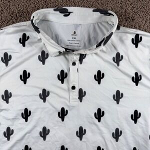 Breasy Mens XXL White Cactus Polo Shirt Short Sleeve Golf Casual Athletic